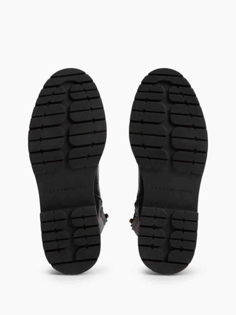 Black Pebble Grain Leather Cleat Lace-Up Boots  Women