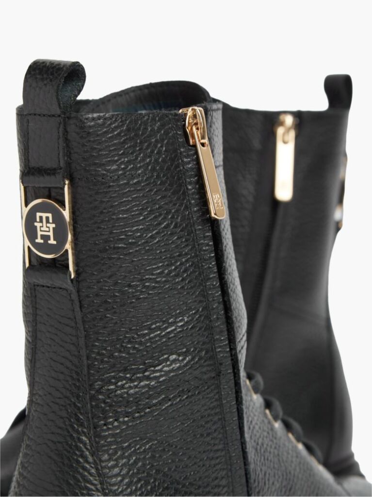 Black Pebble Grain Leather Cleat Lace-Up Boots  Women