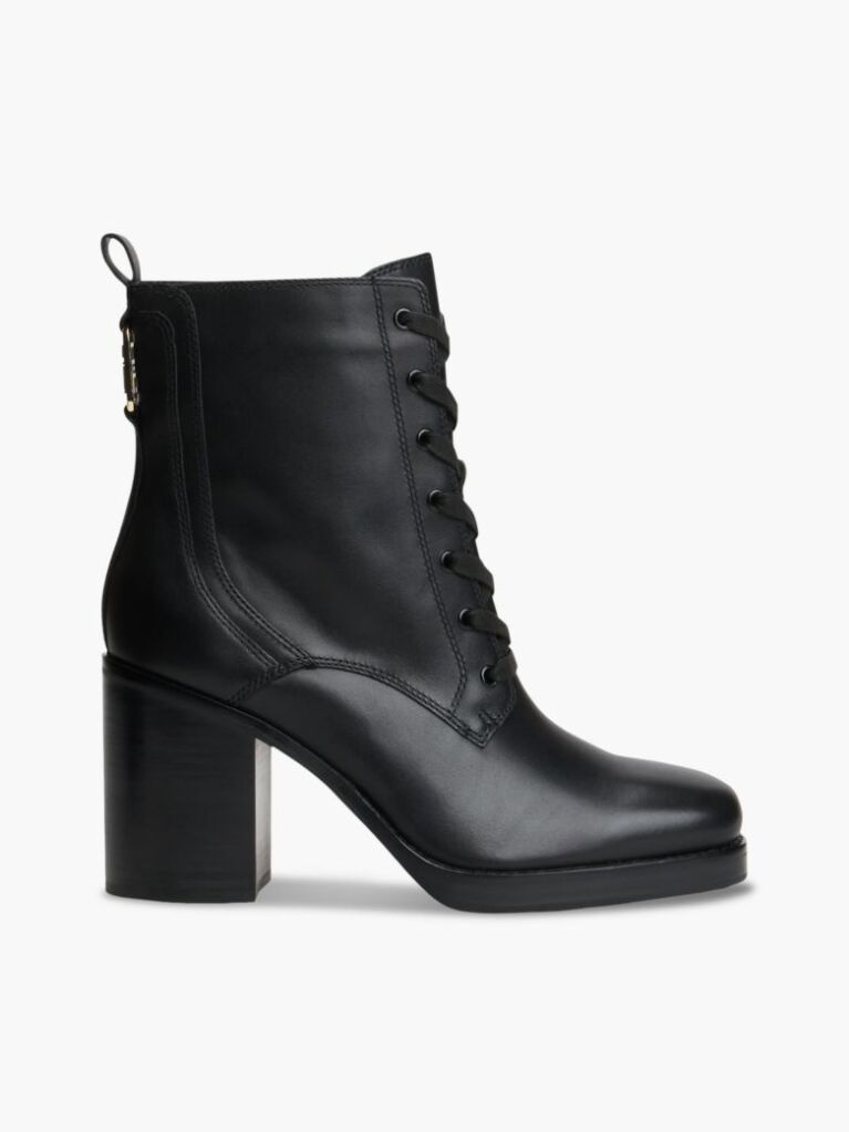 Black Leather Square Toe Lace-Up Boots  Women