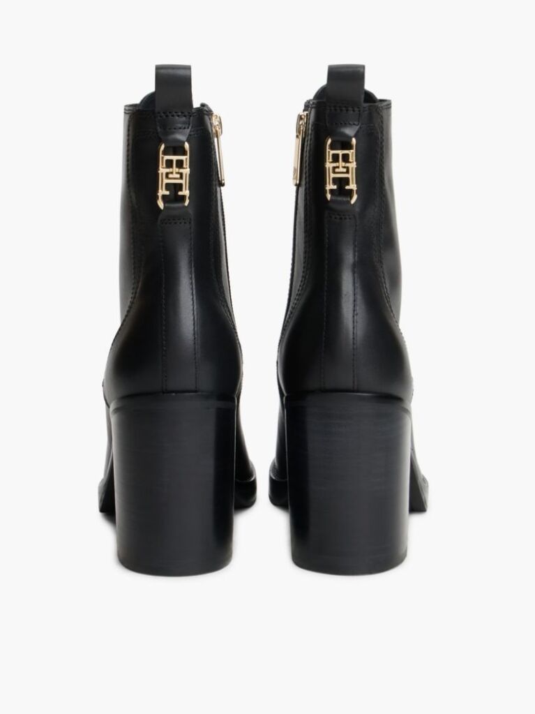 Black Leather Square Toe Lace-Up Boots  Women