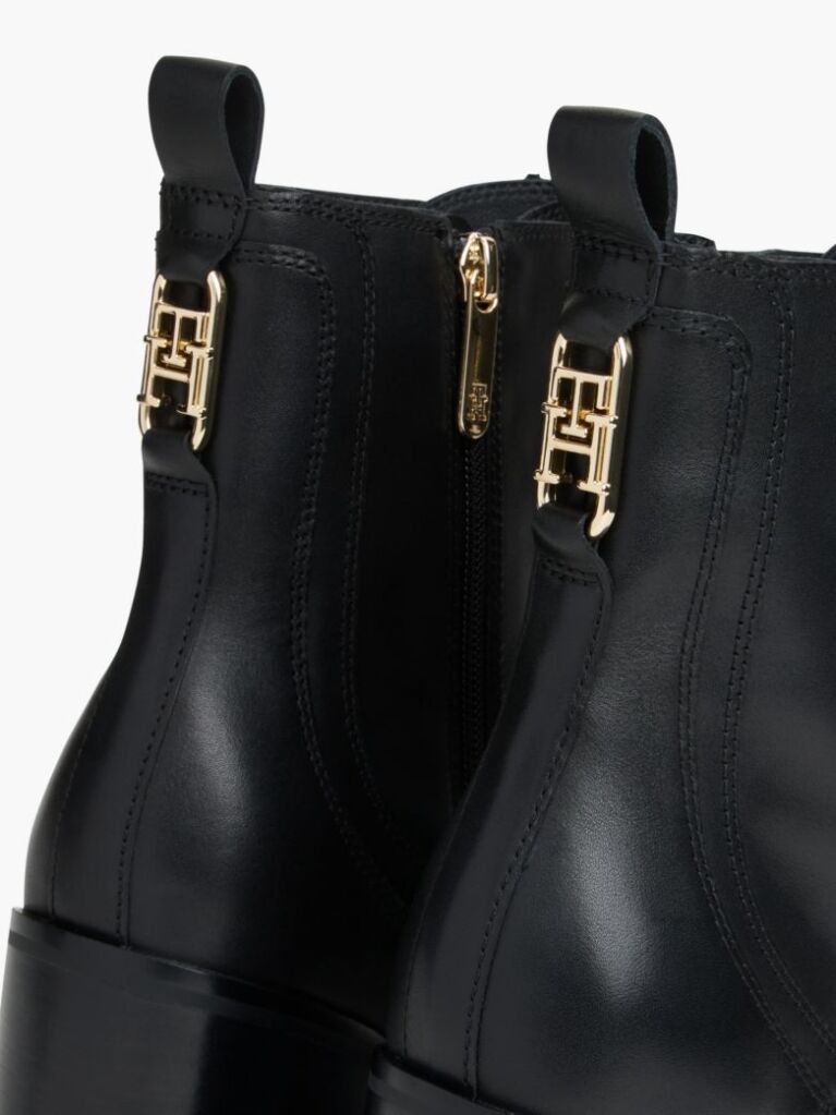 Black Leather Square Toe Lace-Up Boots  Women