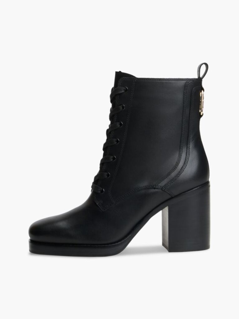Black Leather Square Toe Lace-Up Boots  Women