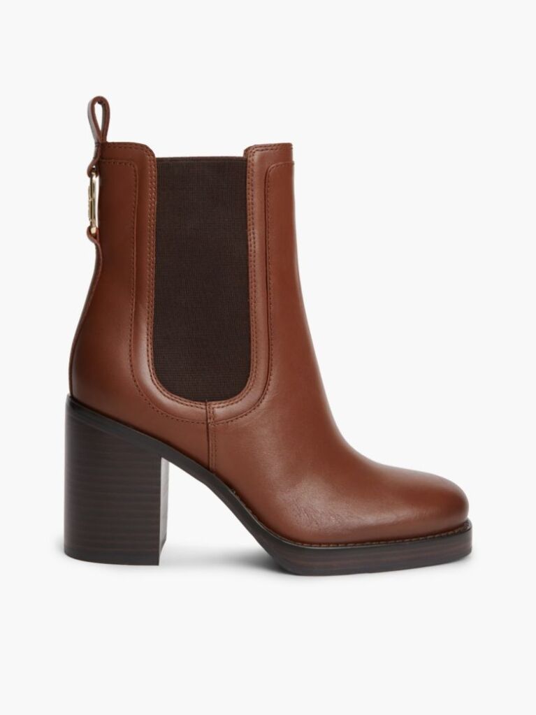 Brown Leather Square Toe Block Heel Chelsea Boots  Women