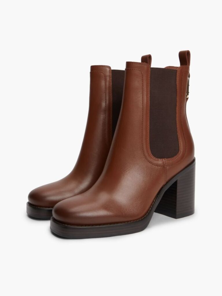 Brown Leather Square Toe Block Heel Chelsea Boots  Women