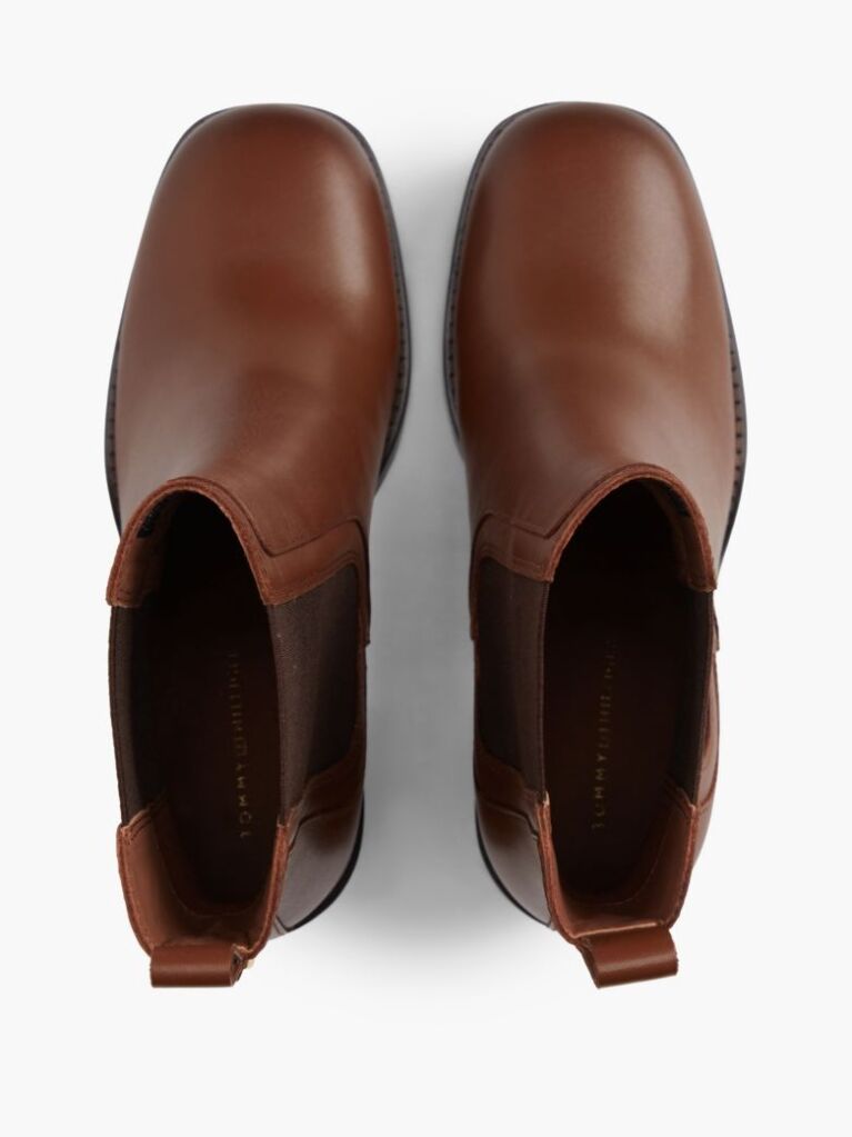 Brown Leather Square Toe Block Heel Chelsea Boots  Women