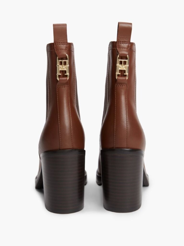 Brown Leather Square Toe Block Heel Chelsea Boots  Women
