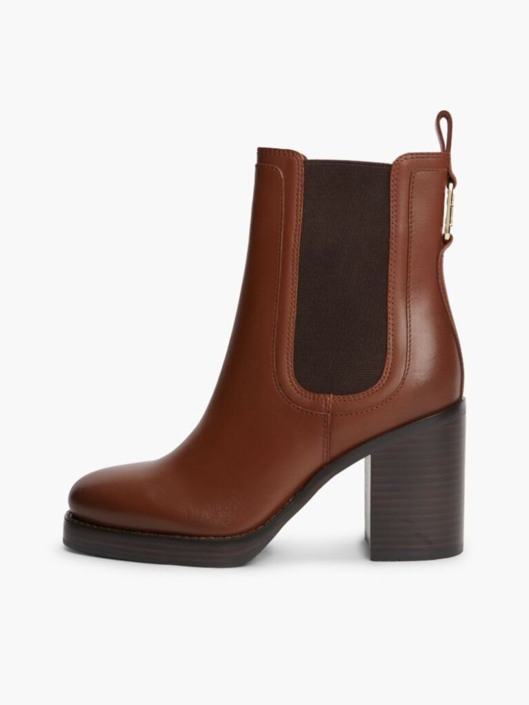 Brown Leather Square Toe Block Heel Chelsea Boots  Women