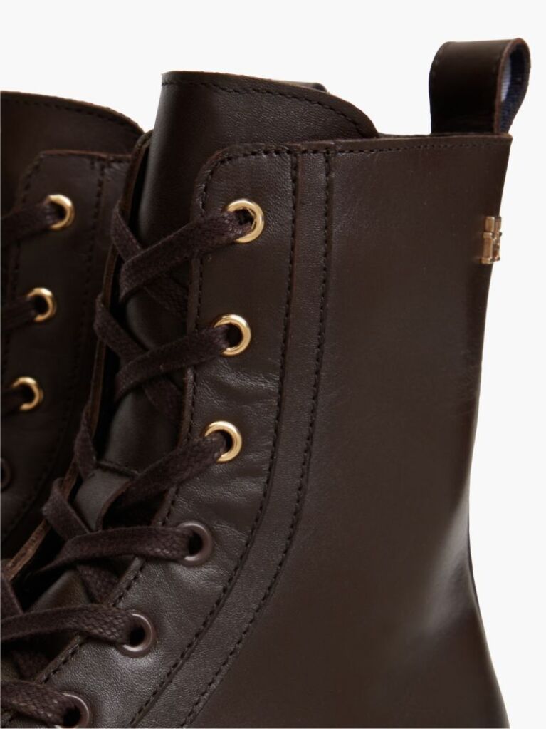 Brown TH Monogram Leather Lace-Up Boots  Women