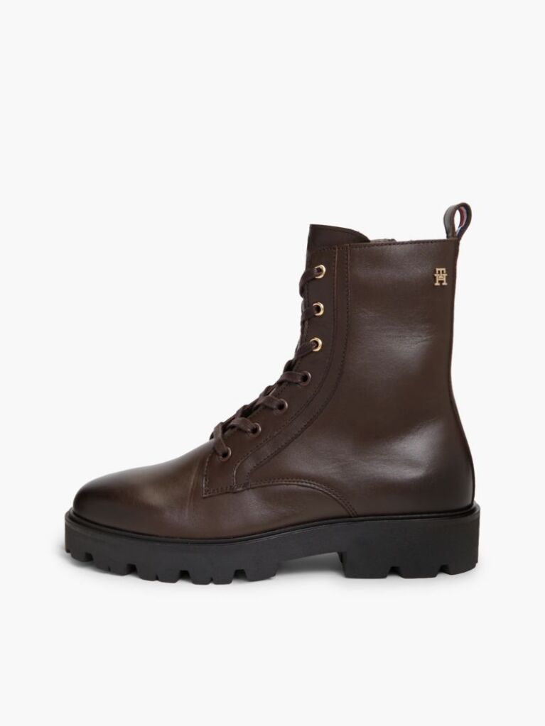 Brown TH Monogram Leather Lace-Up Boots  Women