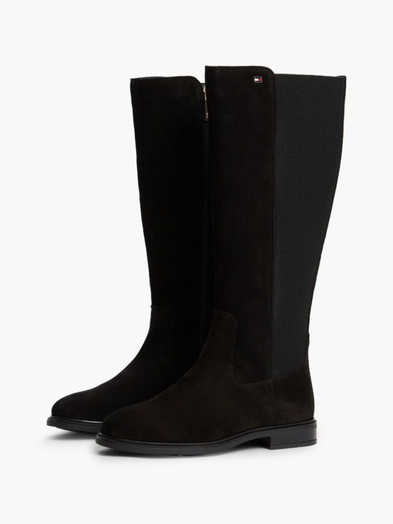 Black Enamel Flag Suede High Chelsea Boots  Women