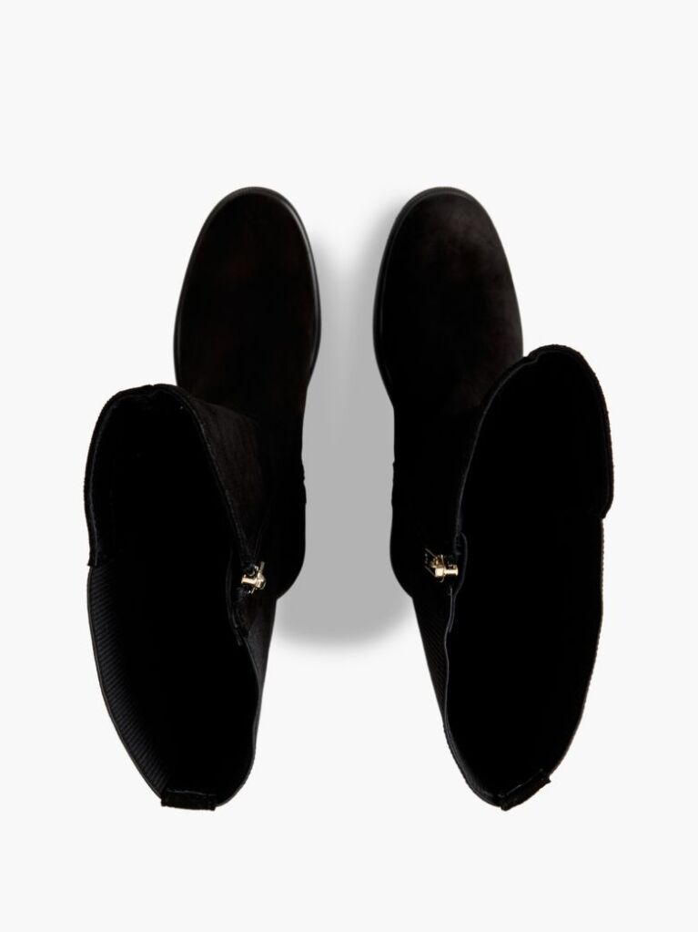 Black Enamel Flag Suede High Chelsea Boots  Women