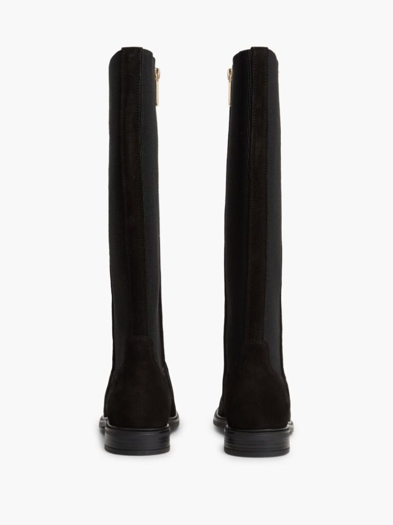 Black Enamel Flag Suede High Chelsea Boots  Women