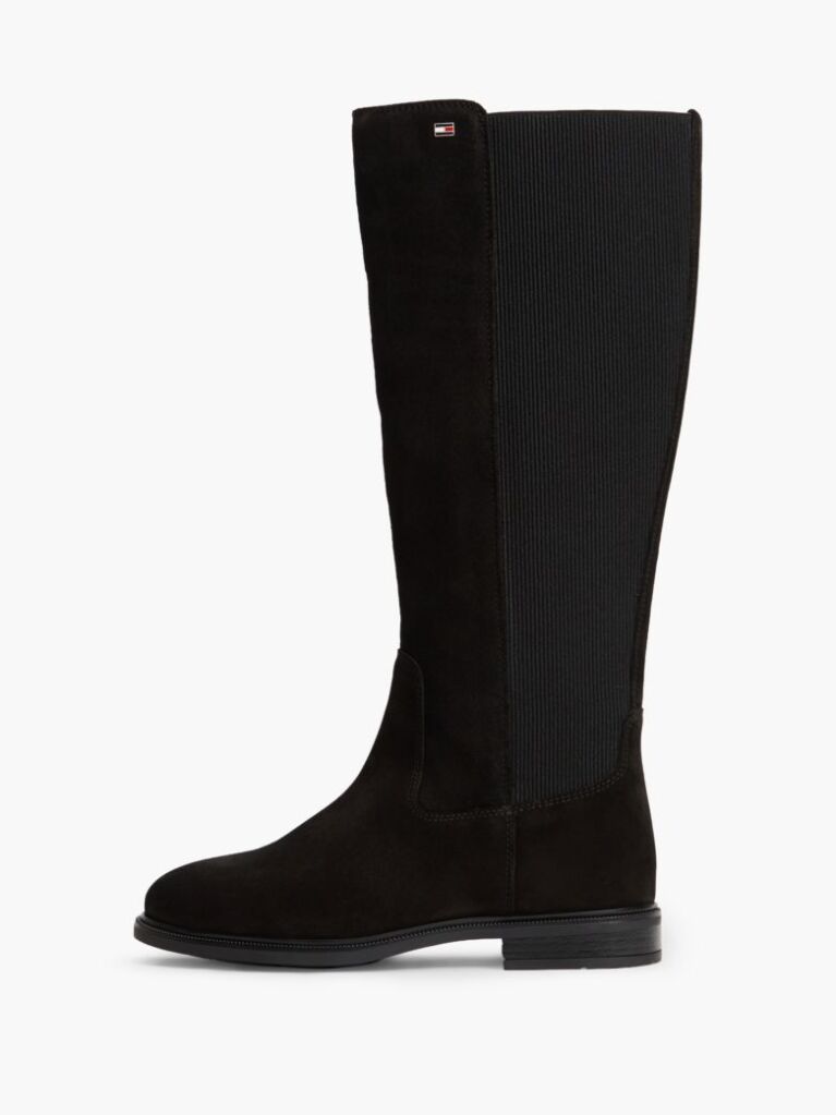 Black Enamel Flag Suede High Chelsea Boots  Women