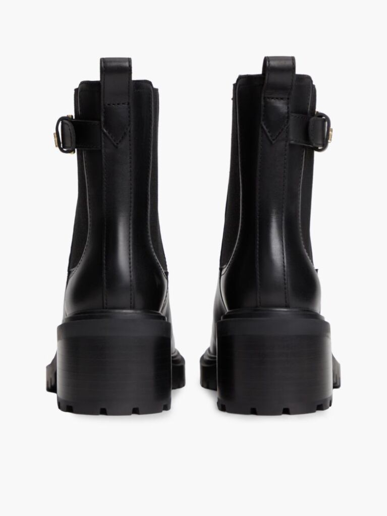 Black Leather Buckle Block Heel Chelsea Boots  Women