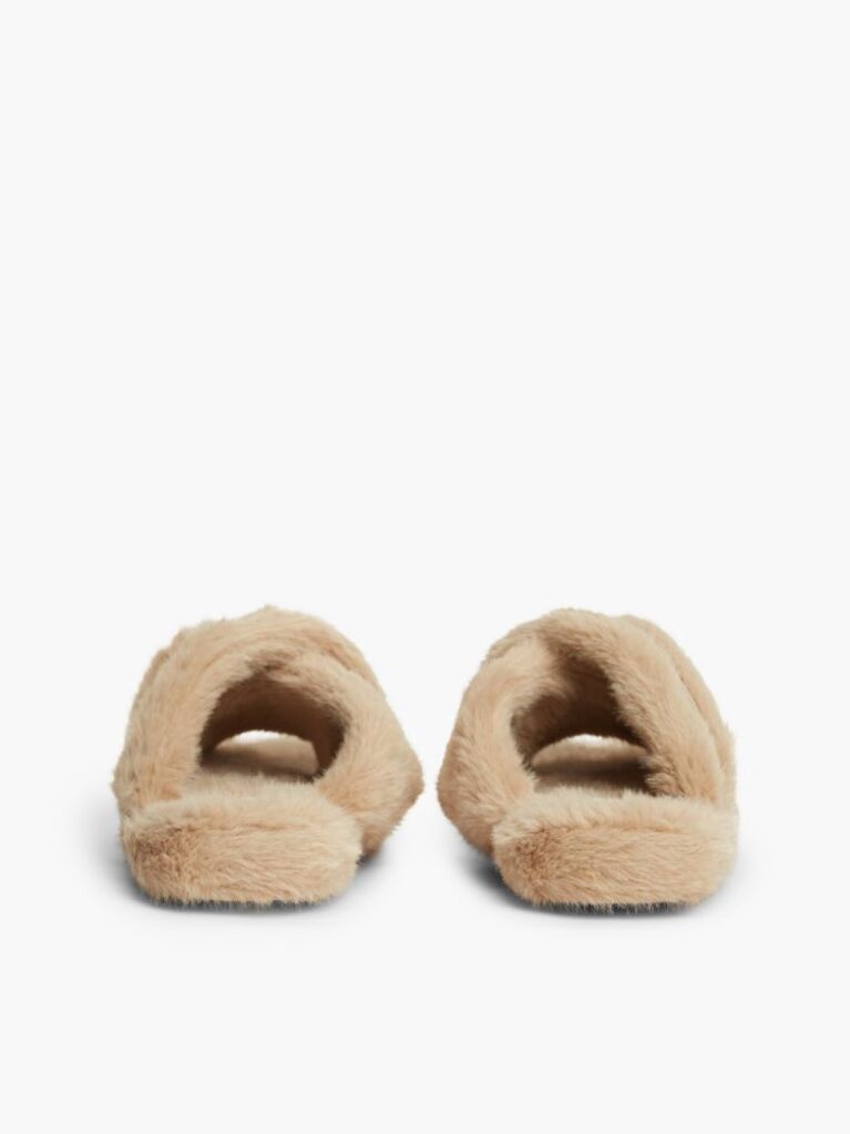 Pink Faux Fur Crossover Strap Slippers  Women