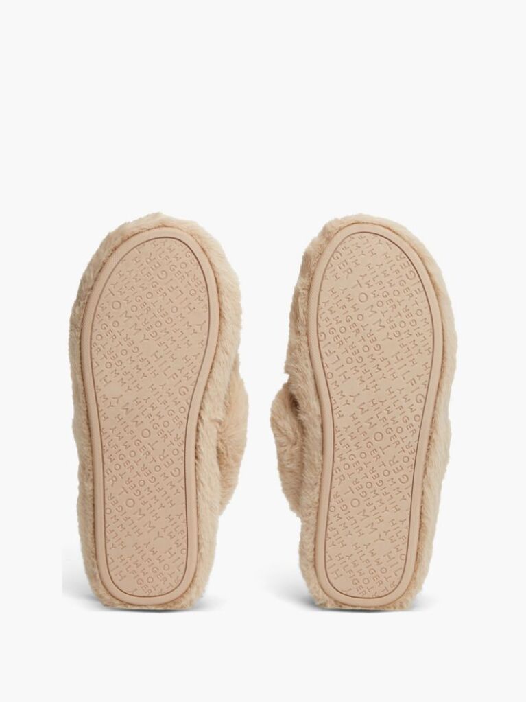 Pink Faux Fur Crossover Strap Slippers  Women