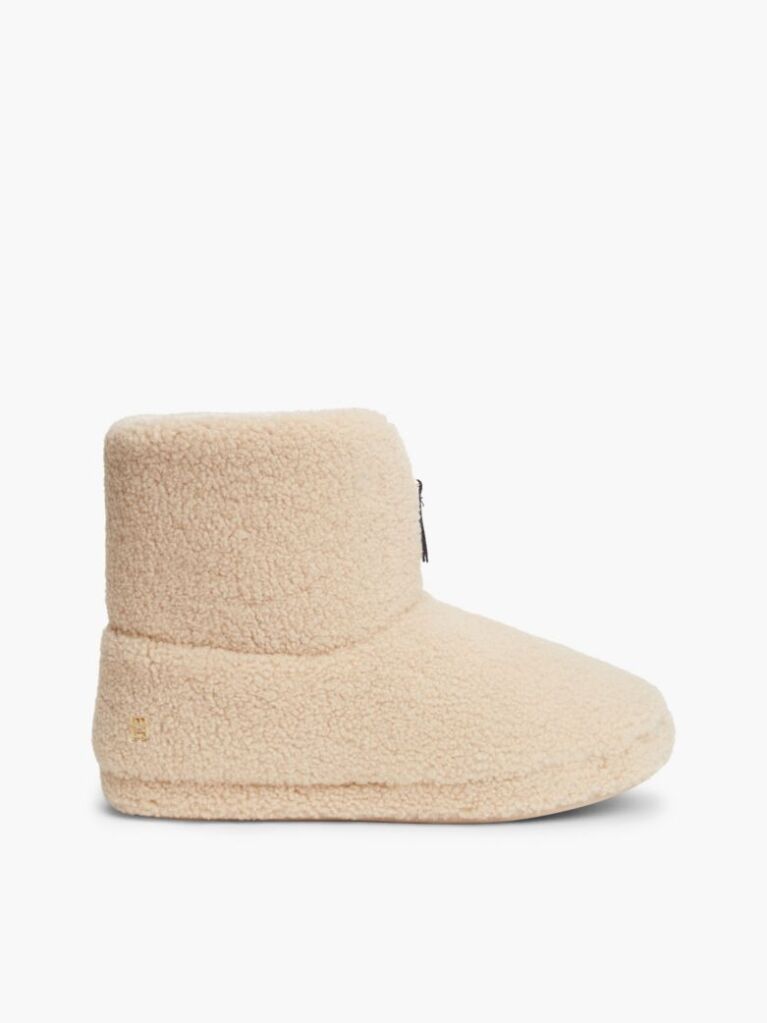 Beige Signature Tape Faux Fur Slipper Boots  Women