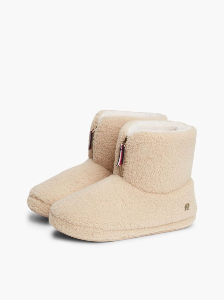 Beige Signature Tape Faux Fur Slipper Boots  Women