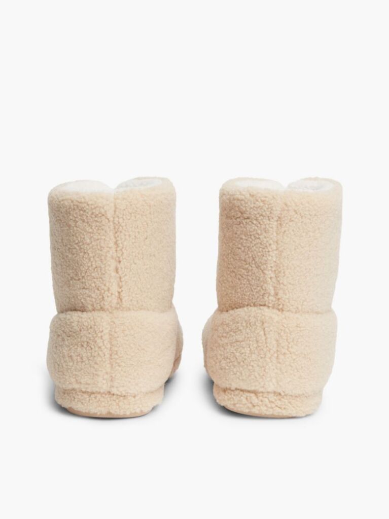 Beige Signature Tape Faux Fur Slipper Boots  Women