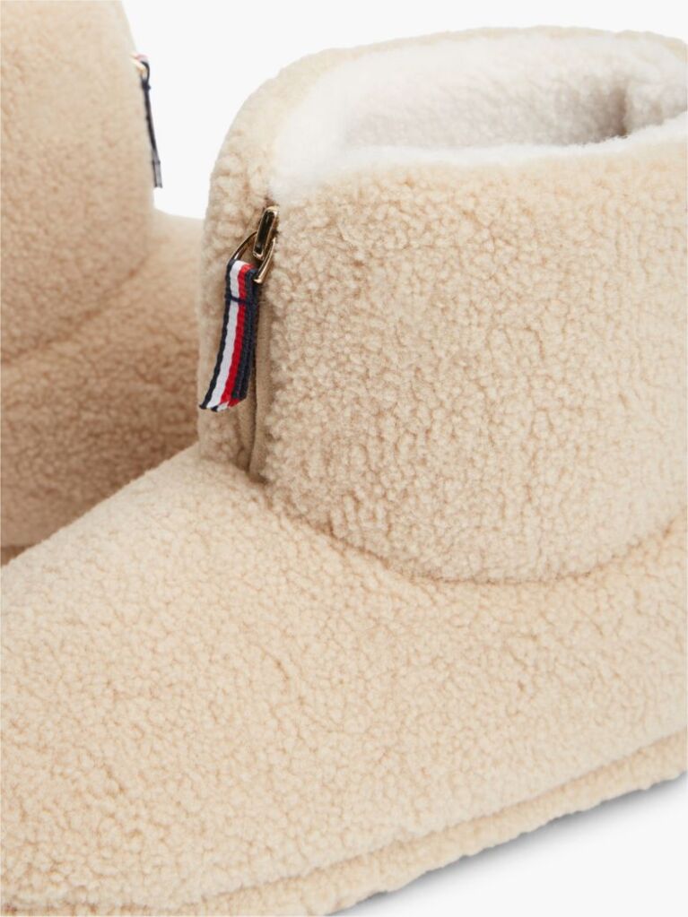 Beige Signature Tape Faux Fur Slipper Boots  Women