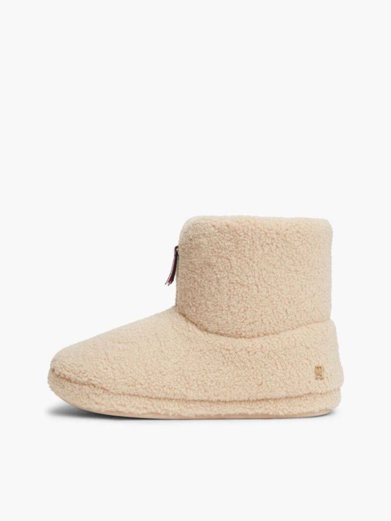 Beige Signature Tape Faux Fur Slipper Boots  Women