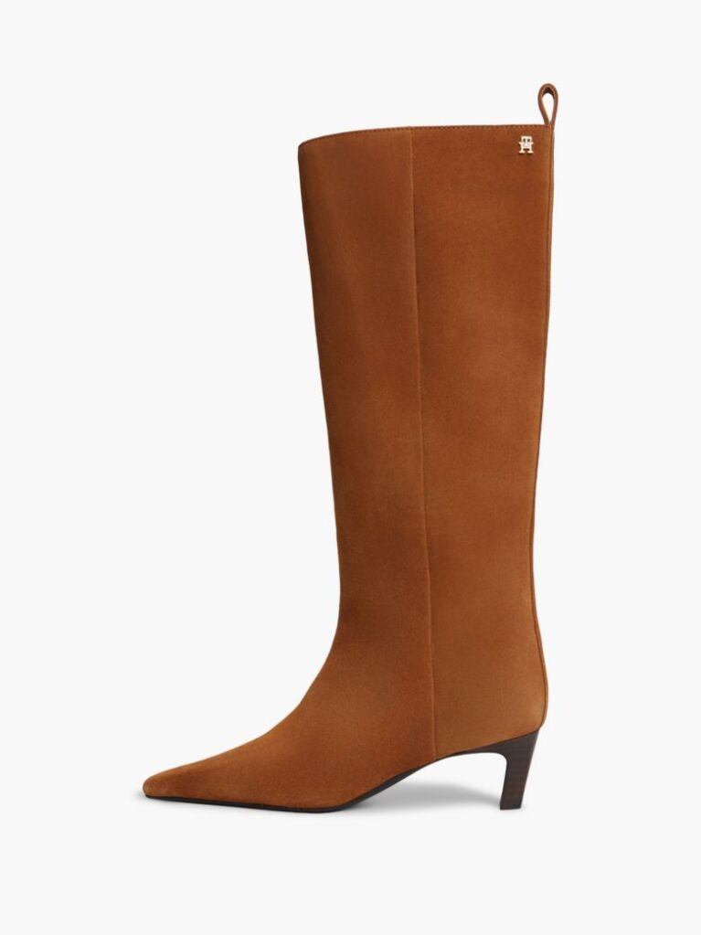 Brown Kitten Heel Suede Knee-High Boots  Women