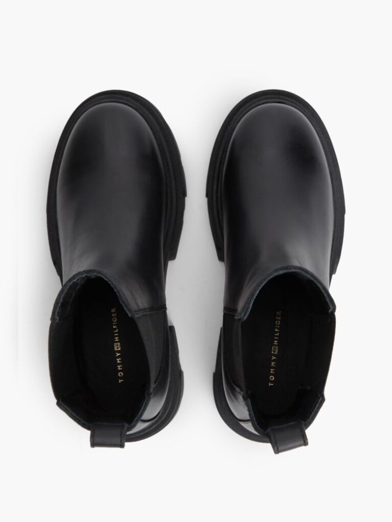 Black Leather Chunky Chelsea Boots  Women