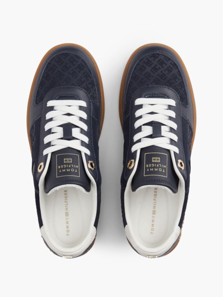Blue Embossed TH Monogram Leather Sneakers  Women