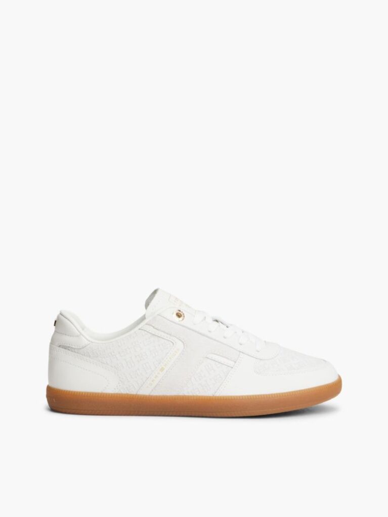 Beige Embossed TH Monogram Leather Sneakers  Women