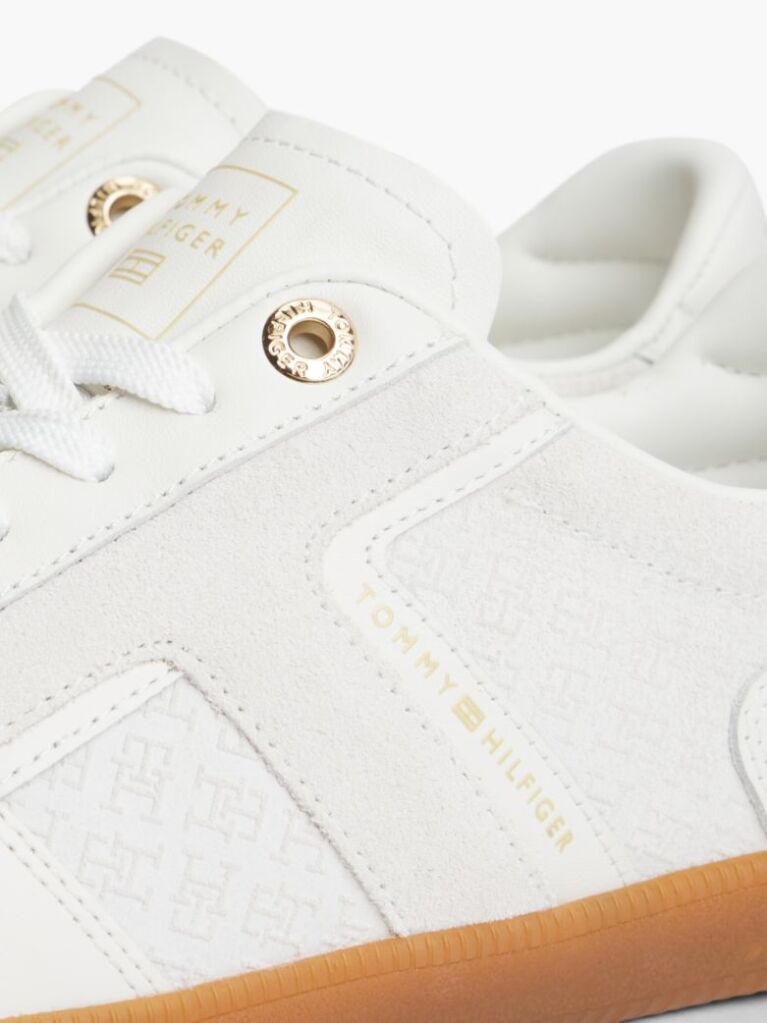 Beige Embossed TH Monogram Leather Sneakers  Women