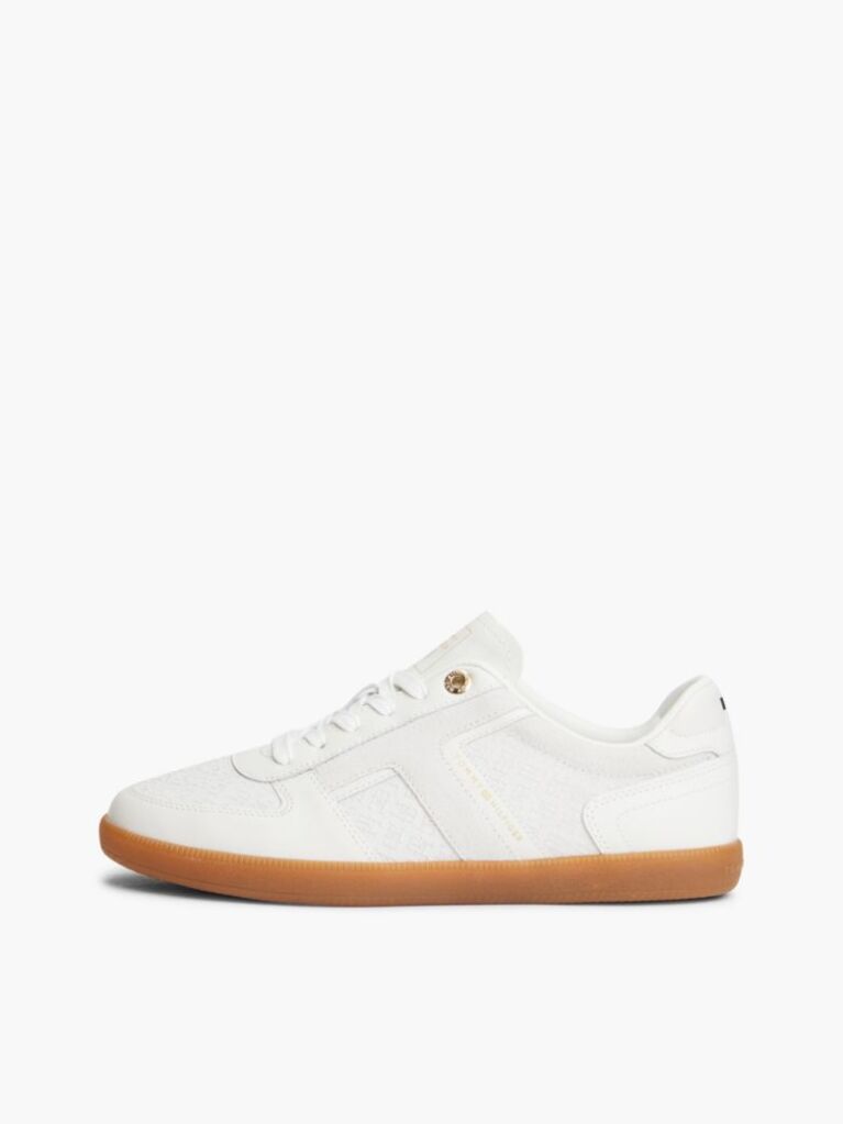 Beige Embossed TH Monogram Leather Sneakers  Women