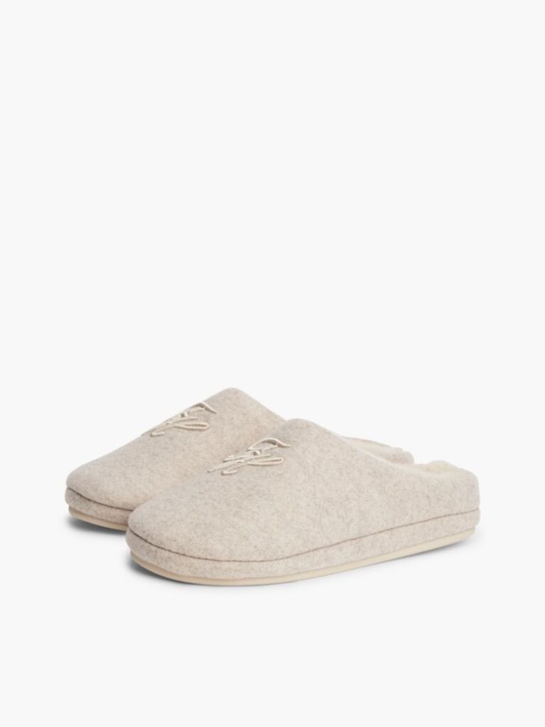 Beige Logo Embroidery Flannel Slippers  Women