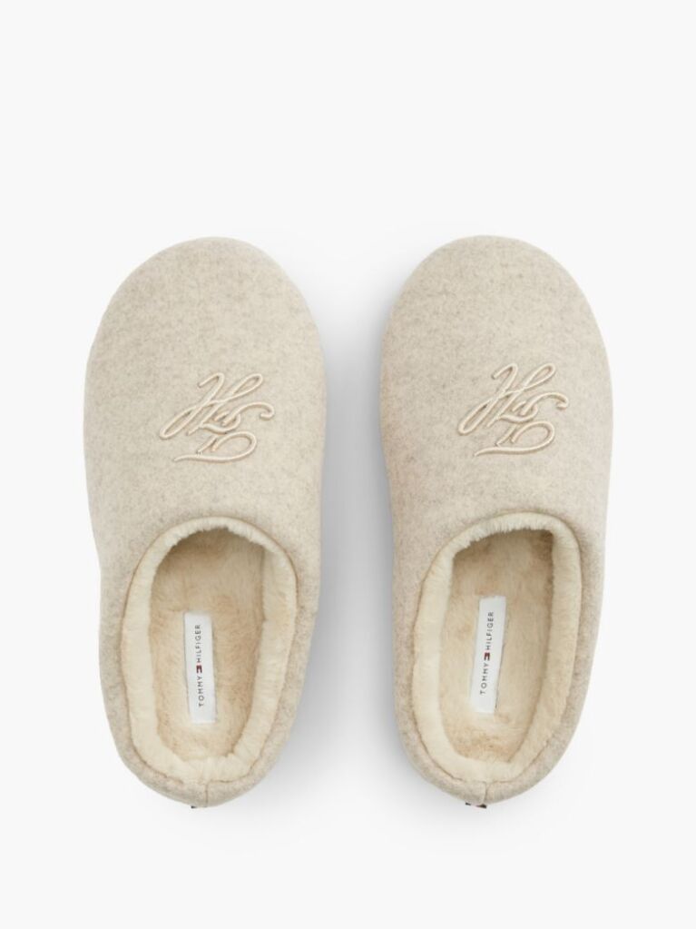 Beige Logo Embroidery Flannel Slippers  Women