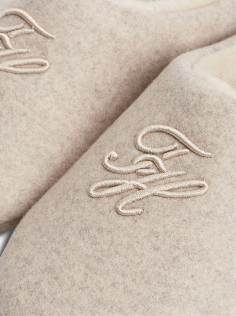 Beige Logo Embroidery Flannel Slippers  Women