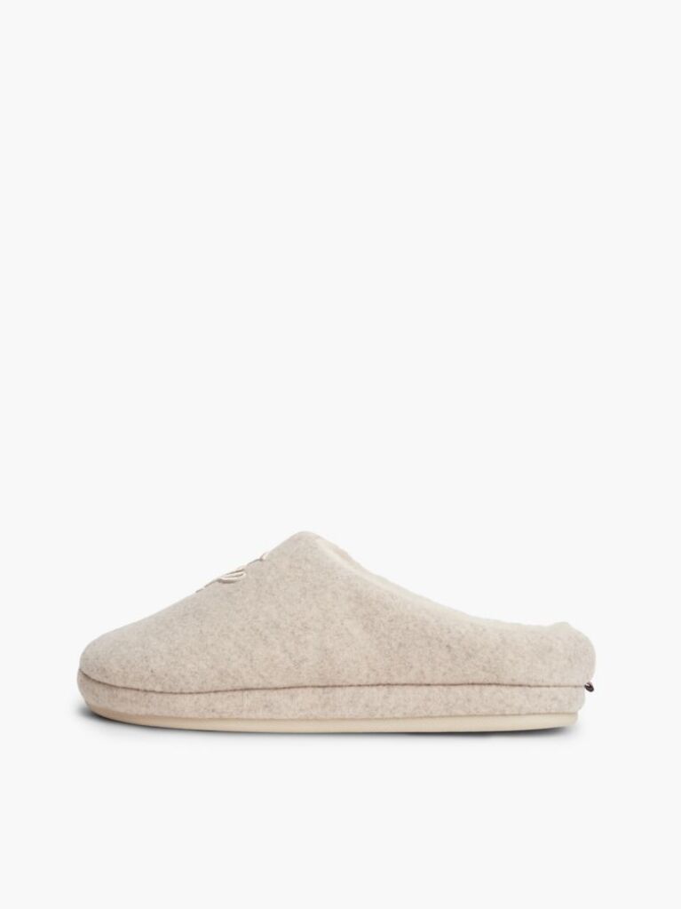 Beige Logo Embroidery Flannel Slippers  Women