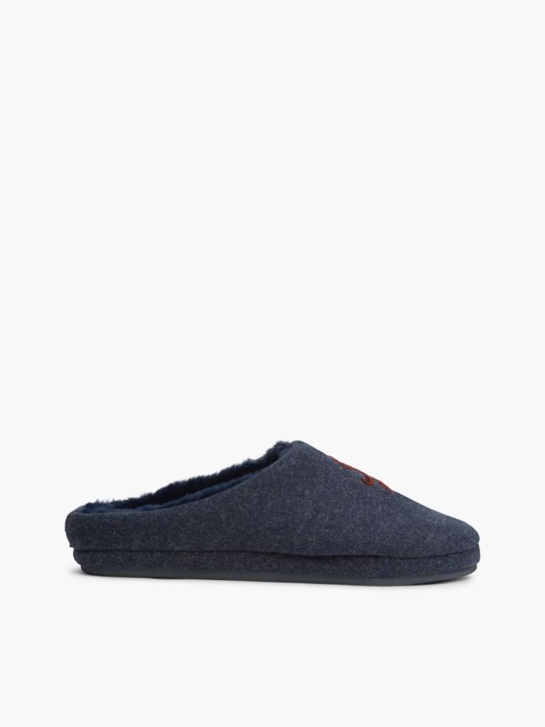 Blue Logo Embroidery Flannel Slippers  Women