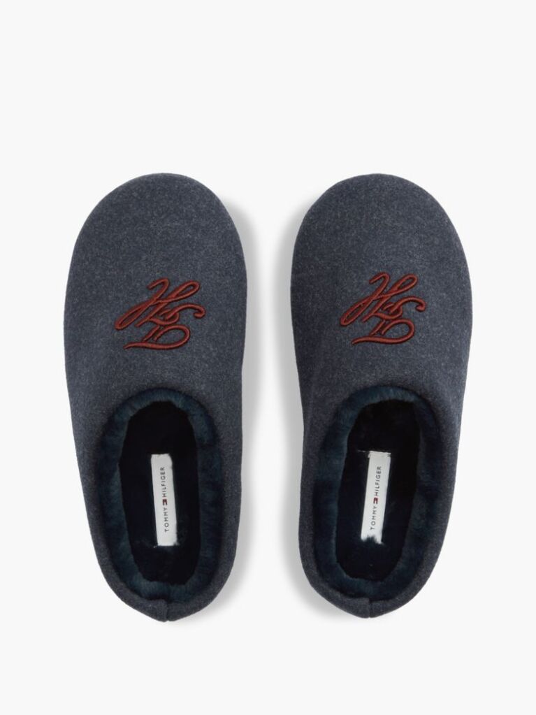 Blue Logo Embroidery Flannel Slippers  Women
