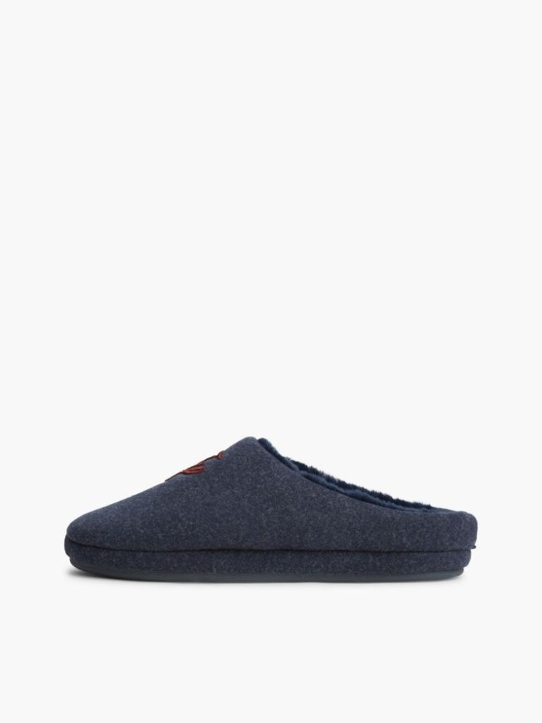 Blue Logo Embroidery Flannel Slippers  Women