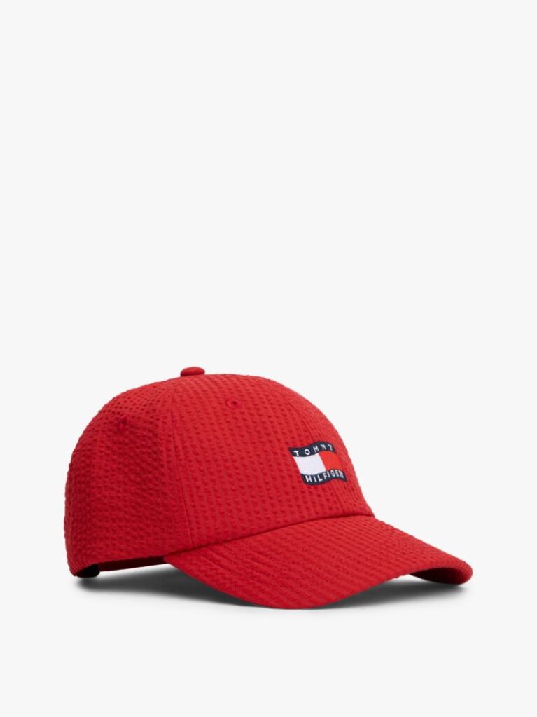 Κόκκινο Καπέλο Baseball Από Seersucker Με Wavy Σημαιάκι  Παιδί Unisex