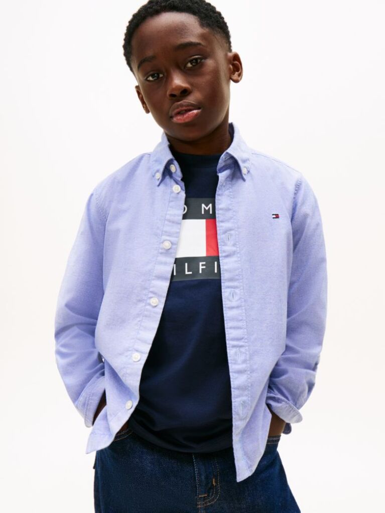 Blue Stretch Cotton Poplin Shirt  Boys