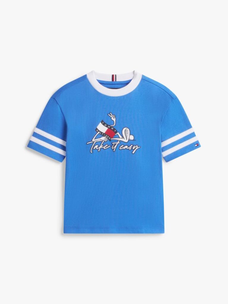 Μπλε Βαμβακερό T-Shirt Με Κυματιστή Σημαία  Αγόρια