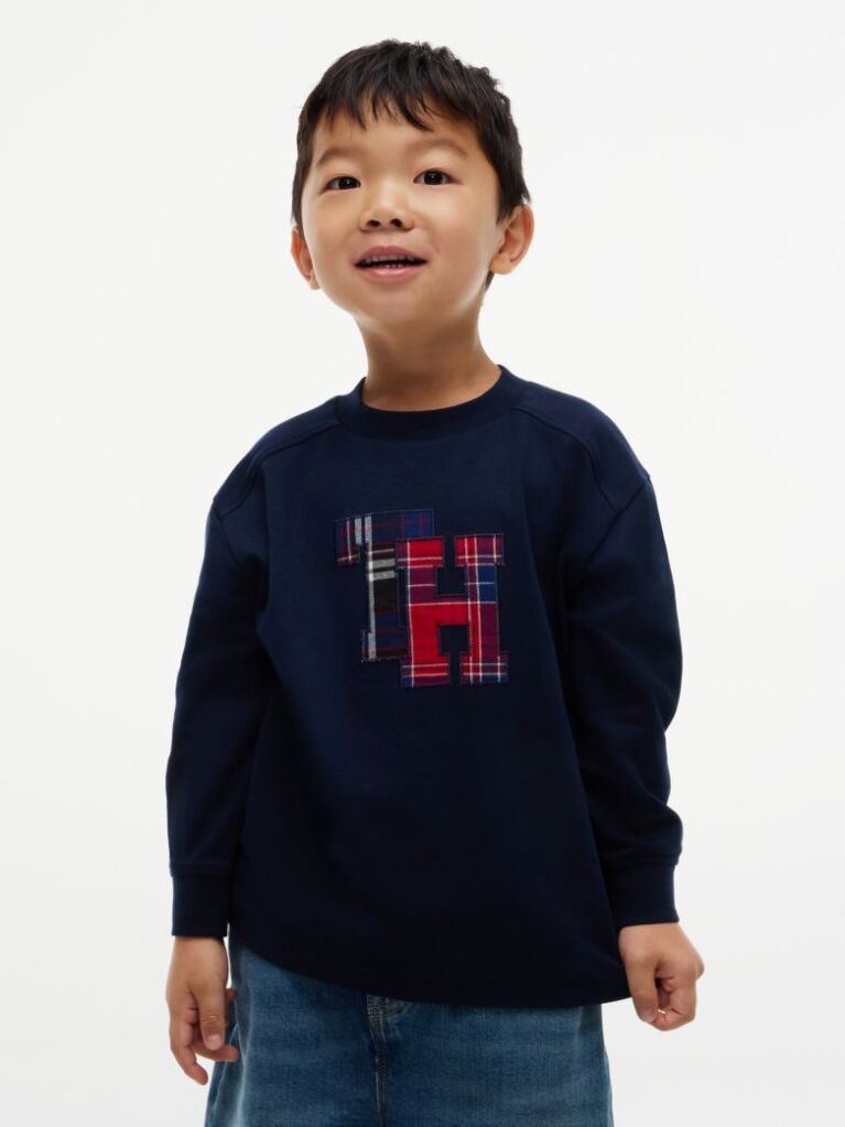 Μπλε Μακρυμάνικο T-Shirt Με Tartan Λογότυπο  Αγόρια