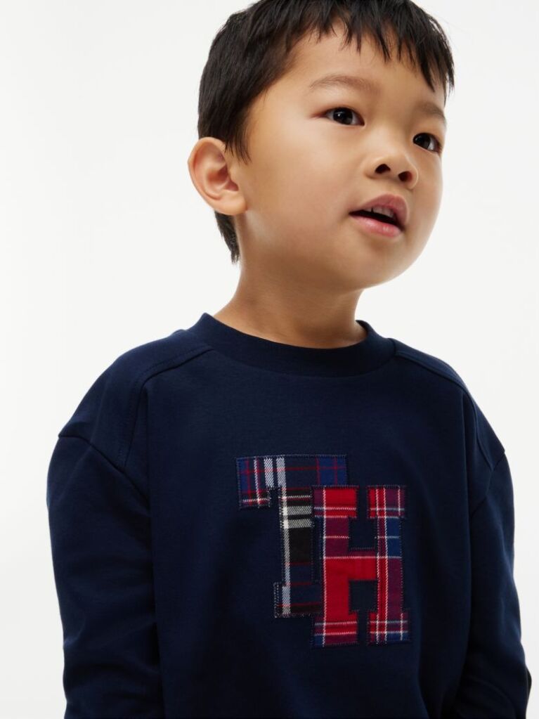 Μπλε Μακρυμάνικο T-Shirt Με Tartan Λογότυπο  Αγόρια