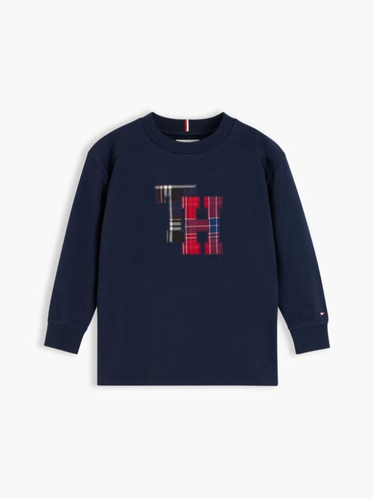 Μπλε Μακρυμάνικο T-Shirt Με Tartan Λογότυπο  Αγόρια