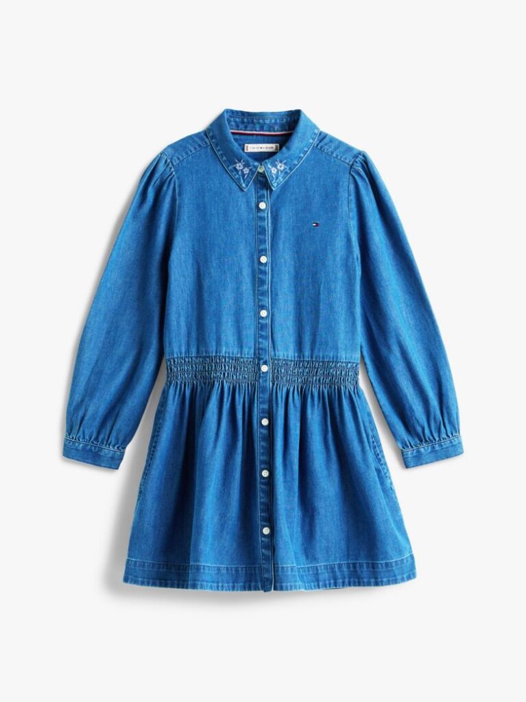 Denim Μακρυμάνικο Denim Φόρεμα Με Κεντητά Λουλούδια Στο Γιακά  Κορίτσια