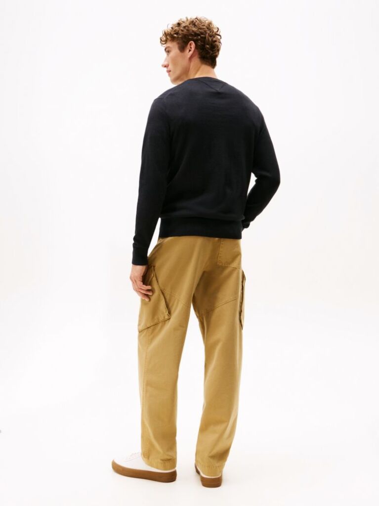 Black Cotton Cashmere Crew Neck Jumper.  Men