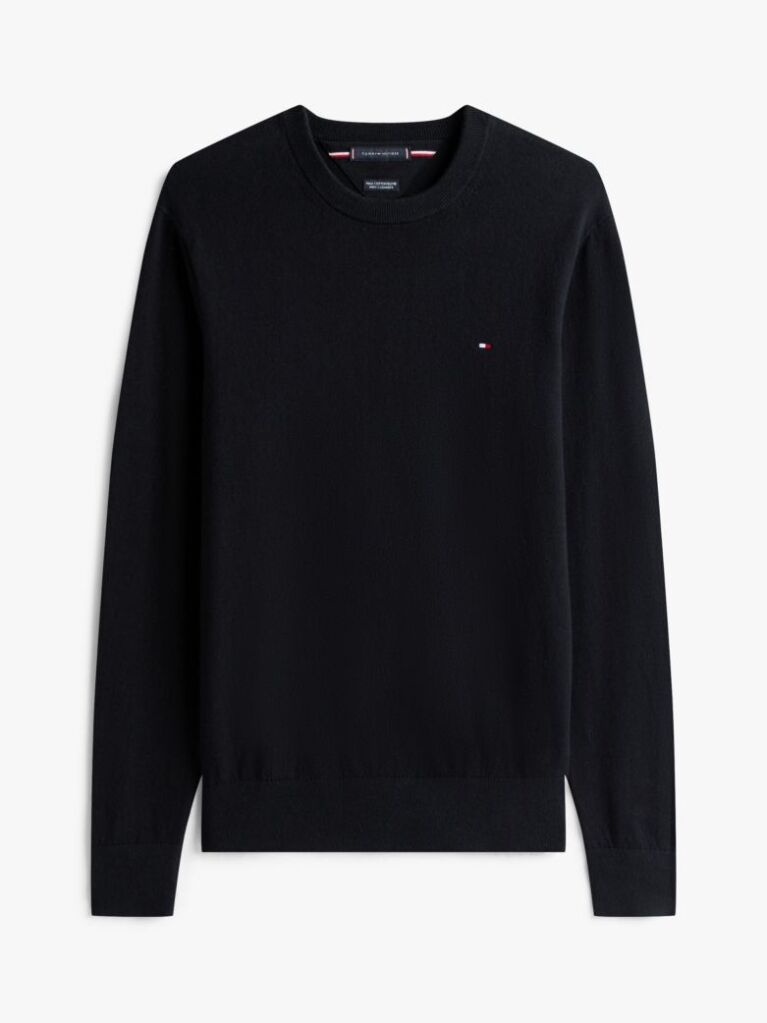 Black Cotton Cashmere Crew Neck Jumper.  Men