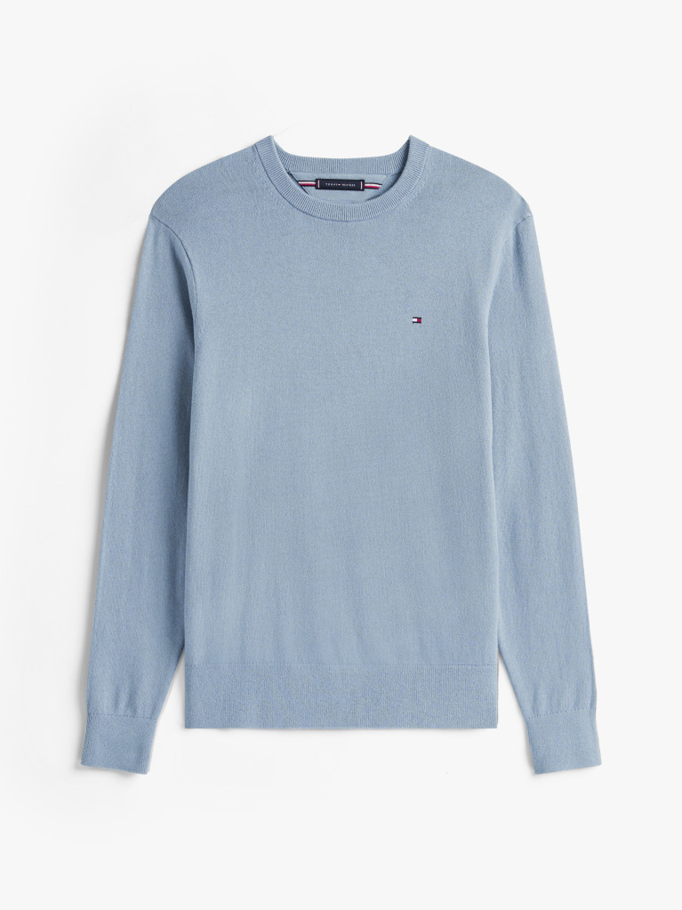 Blue Cotton Cashmere Crew Neck Jumper.  Men