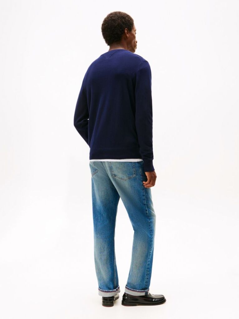 Blue Cotton Cashmere Crew Neck Jumper.  Men