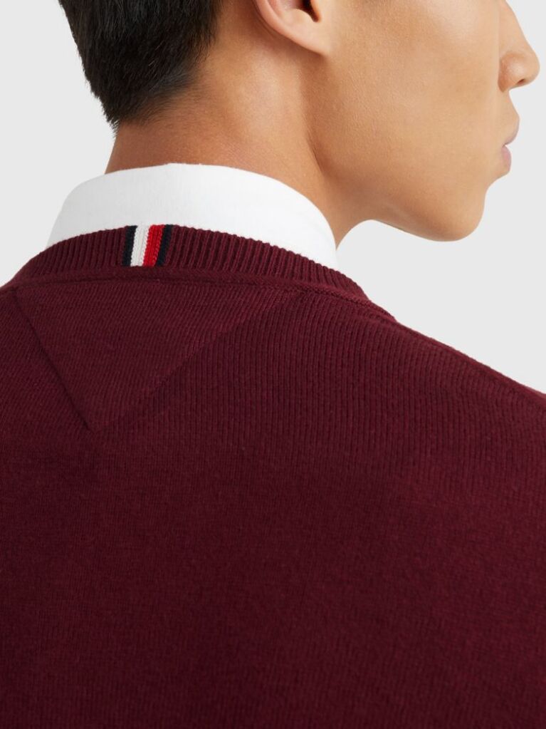 Red Cotton Cashmere V-Neck Jumper  Men